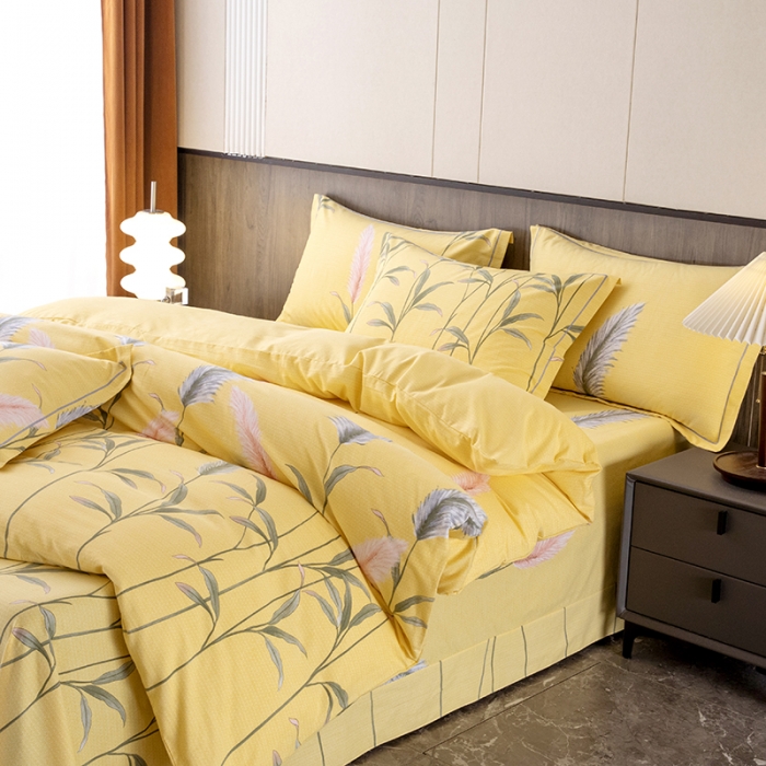 91家纺网 家纺一手货源 找家纺 纽缦 2022新款纯棉磨毛加厚系列-床单四件套 浮梦-黄