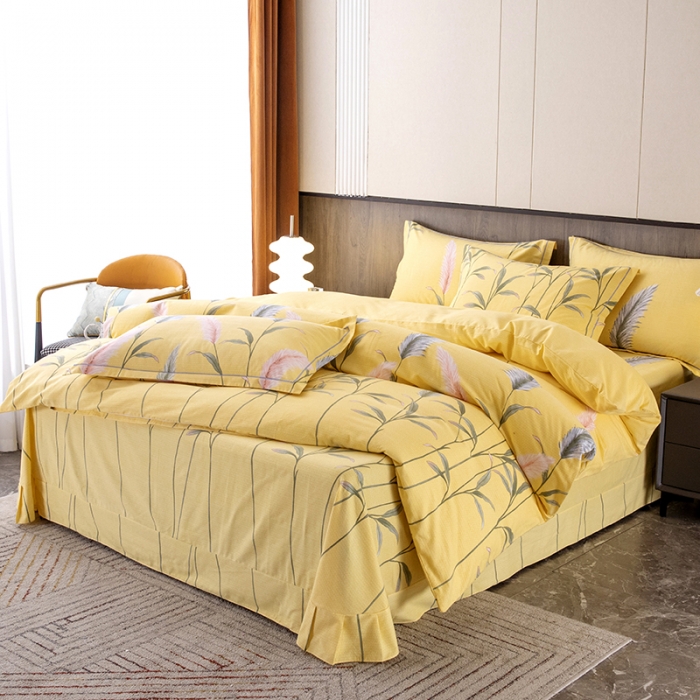 91家纺网 家纺一手货源 找家纺 纽缦 2022新款纯棉磨毛加厚系列-床单四件套 浮梦-黄