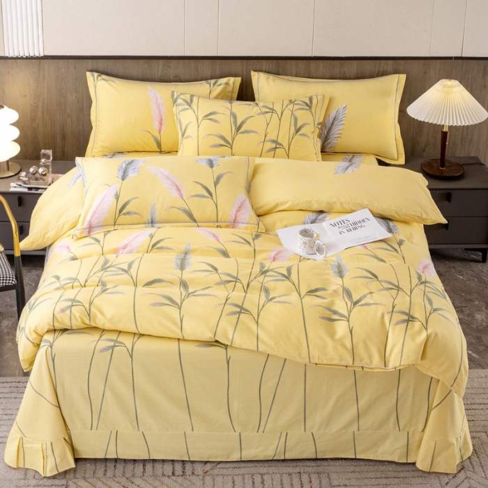 91家纺网 家纺一手货源 找家纺 纽缦 2022新款纯棉磨毛加厚系列-床单四件套 浮梦-黄