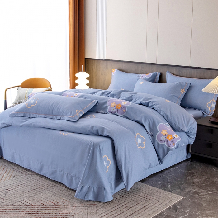 91家纺网 家纺一手货源 找家纺 纽缦 2022新款纯棉磨毛加厚系列-床单四件套 花晨月夕-灰