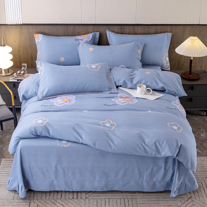 91家纺网 家纺一手货源 找家纺 纽缦 2022新款纯棉磨毛加厚系列-床单四件套 花晨月夕-灰