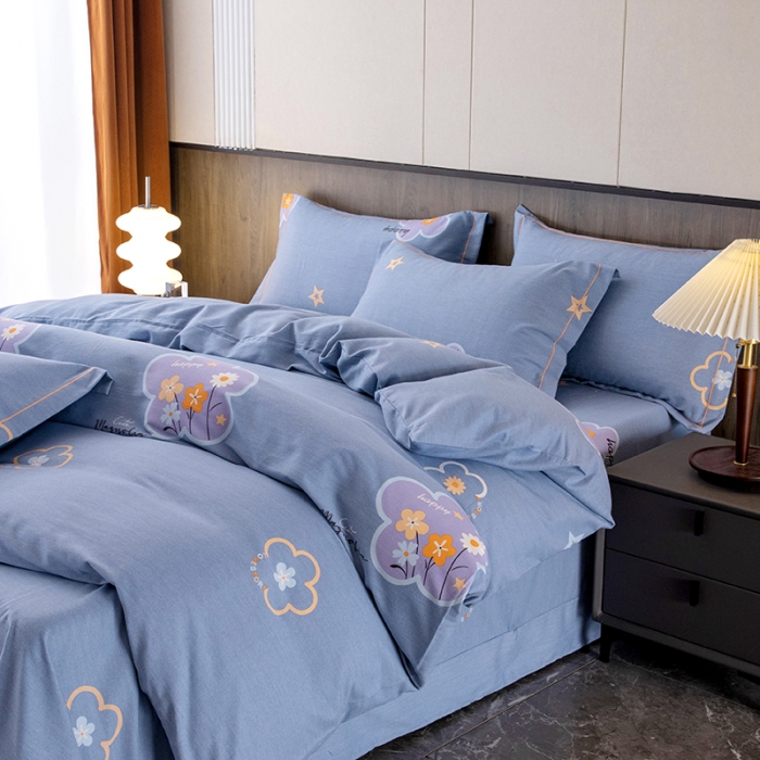 91家纺网 家纺一手货源 找家纺 纽缦 2022新款纯棉磨毛加厚系列-床单四件套 花晨月夕-灰