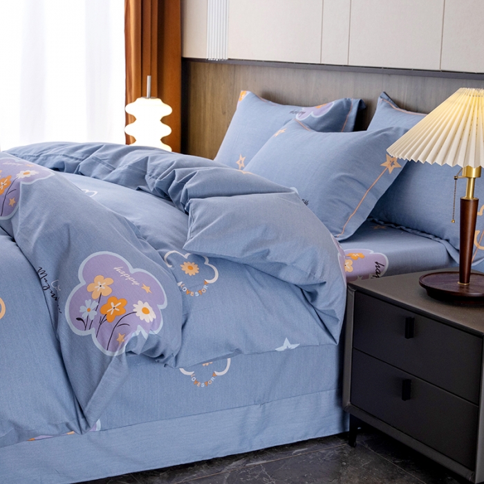 91家纺网 家纺一手货源 找家纺 纽缦 2022新款纯棉磨毛加厚系列-床单四件套 花晨月夕-灰