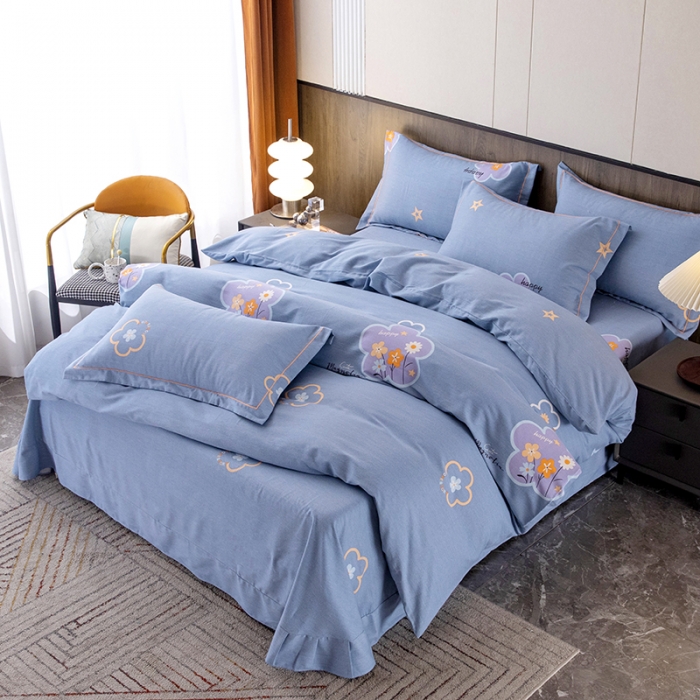 91家纺网 家纺一手货源 找家纺 纽缦 2022新款纯棉磨毛加厚系列-床单四件套 花晨月夕-灰