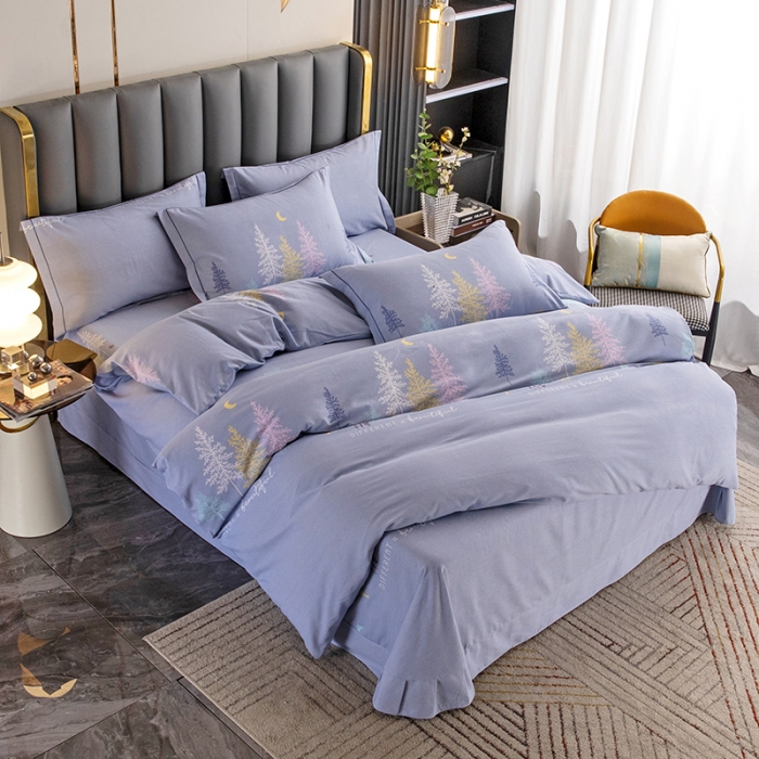 91家纺网 家纺一手货源 找家纺 纽缦 2022新款纯棉磨毛加厚系列-床单四件套 奇遇森林-灰