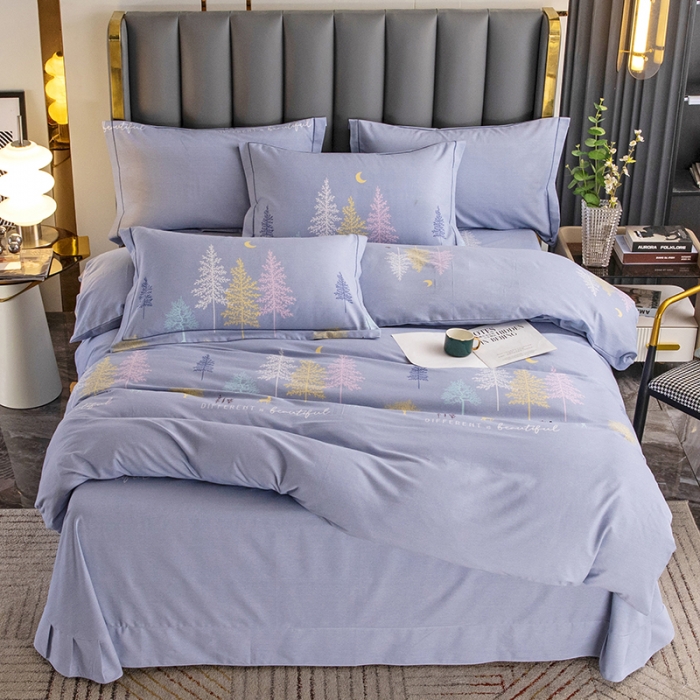 91家纺网 家纺一手货源 找家纺 纽缦 2022新款纯棉磨毛加厚系列-床单四件套 奇遇森林-灰