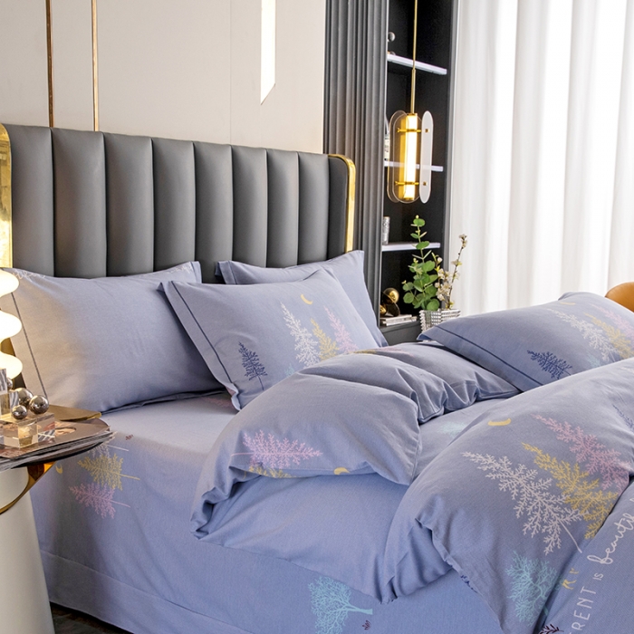 91家纺网 家纺一手货源 找家纺 纽缦 2022新款纯棉磨毛加厚系列-床单四件套 奇遇森林-灰