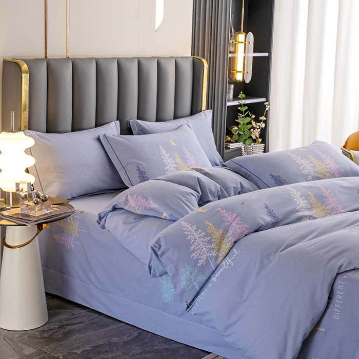 91家纺网 家纺一手货源 找家纺 纽缦 2022新款纯棉磨毛加厚系列-床单四件套 奇遇森林-灰