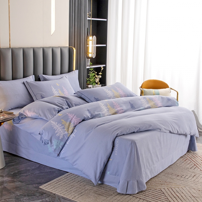 91家纺网 家纺一手货源 找家纺 纽缦 2022新款纯棉磨毛加厚系列-床单四件套 奇遇森林-灰