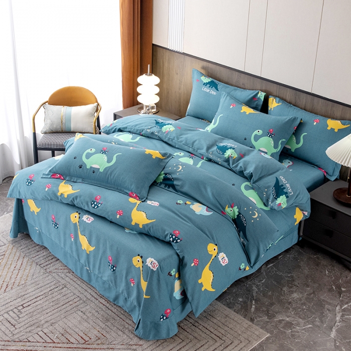 91家纺网 家纺一手货源 找家纺 纽缦 2022新款纯棉磨毛加厚系列-床单四件套 小恐龙