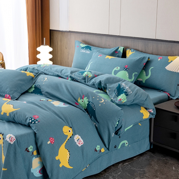 91家纺网 家纺一手货源 找家纺 纽缦 2022新款纯棉磨毛加厚系列-床单四件套 小恐龙