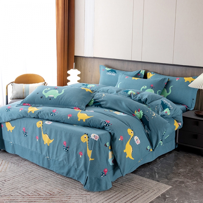 91家纺网 家纺一手货源 找家纺 纽缦 2022新款纯棉磨毛加厚系列-床单四件套 小恐龙