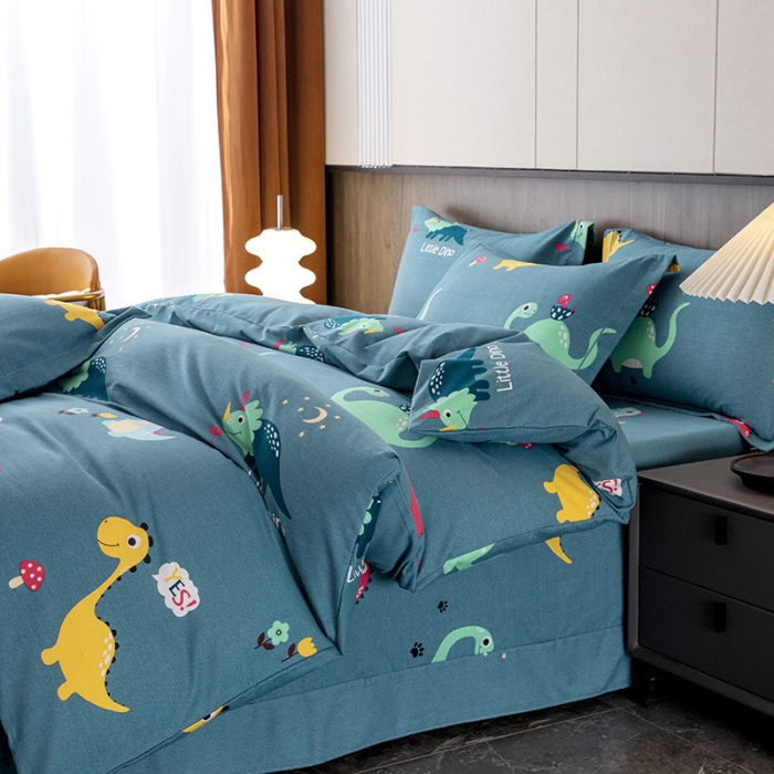 91家纺网 家纺一手货源 找家纺 纽缦 2022新款纯棉磨毛加厚系列-床单四件套 小恐龙