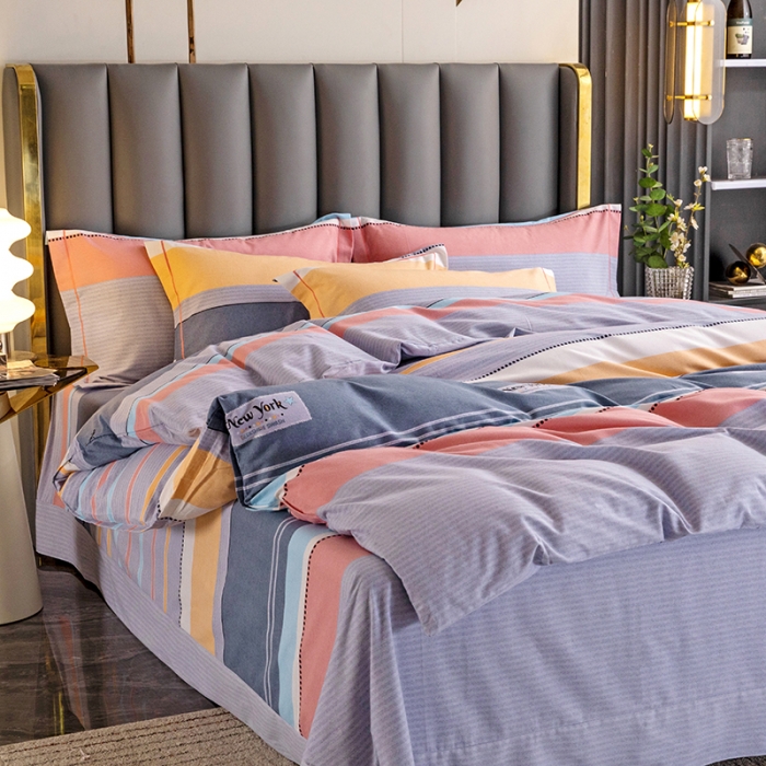 91家纺网 家纺一手货源 找家纺 纽缦 2022新款纯棉磨毛加厚系列-床单四件套 炫彩时光-粉