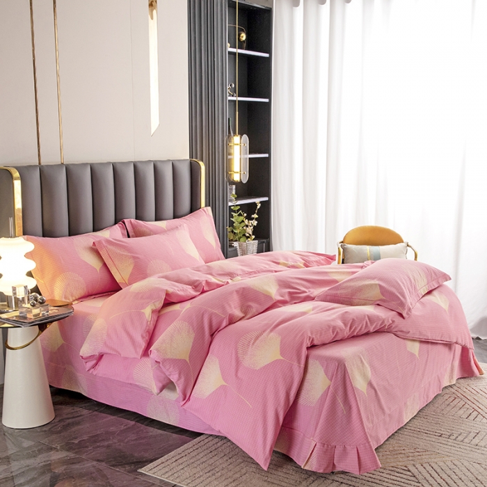 91家纺网 家纺一手货源 找家纺 纽缦 2022新款纯棉磨毛加厚系列-床单四件套 叶语-粉