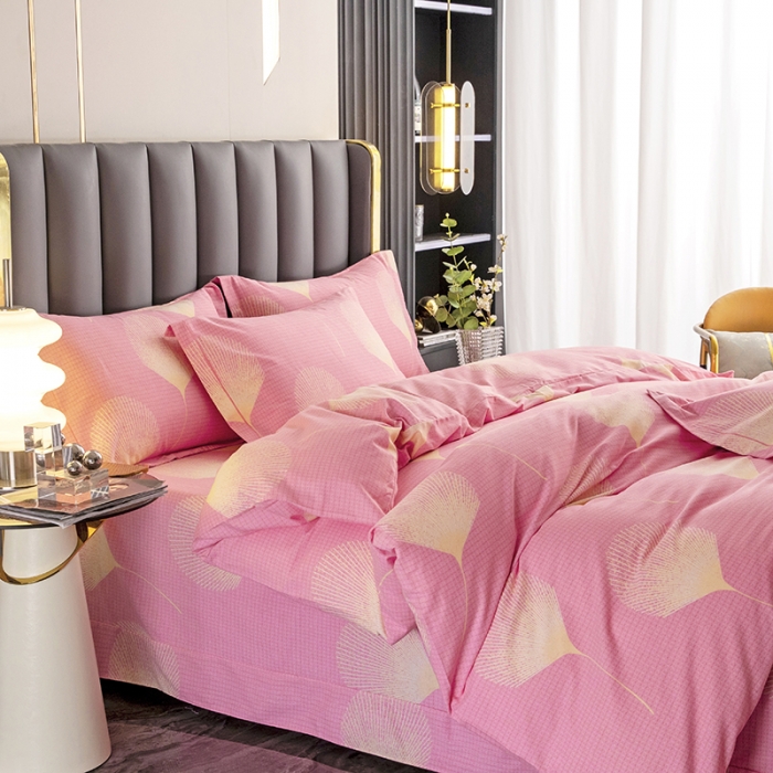 91家纺网 家纺一手货源 找家纺 纽缦 2022新款纯棉磨毛加厚系列-床单四件套 叶语-粉