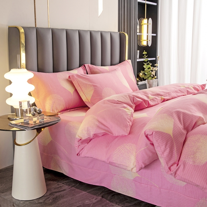 91家纺网 家纺一手货源 找家纺 纽缦 2022新款纯棉磨毛加厚系列-床单四件套 叶语-粉