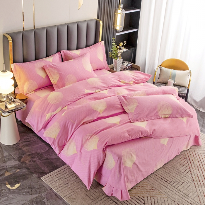 91家纺网 家纺一手货源 找家纺 纽缦 2022新款纯棉磨毛加厚系列-床单四件套 叶语-粉