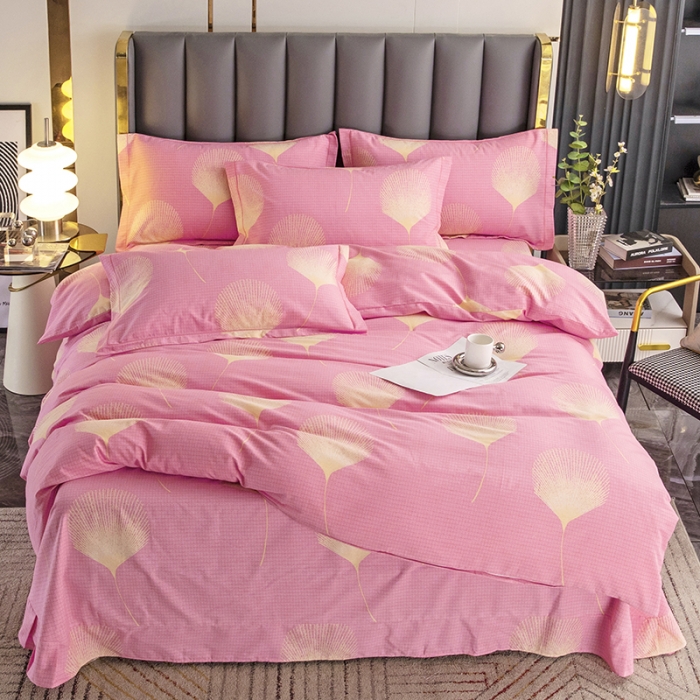 91家纺网 家纺一手货源 找家纺 纽缦 2022新款纯棉磨毛加厚系列-床单四件套 叶语-粉