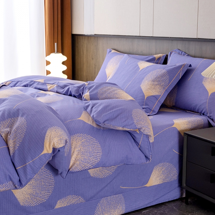 91家纺网 家纺一手货源 找家纺 纽缦 2022新款纯棉磨毛加厚系列-床单四件套 叶语-紫