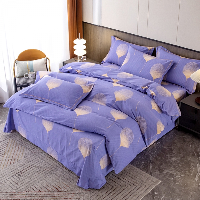 91家纺网 家纺一手货源 找家纺 纽缦 2022新款纯棉磨毛加厚系列-床单四件套 叶语-紫