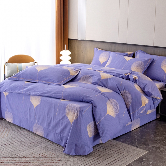 91家纺网 家纺一手货源 找家纺 纽缦 2022新款纯棉磨毛加厚系列-床单四件套 叶语-紫