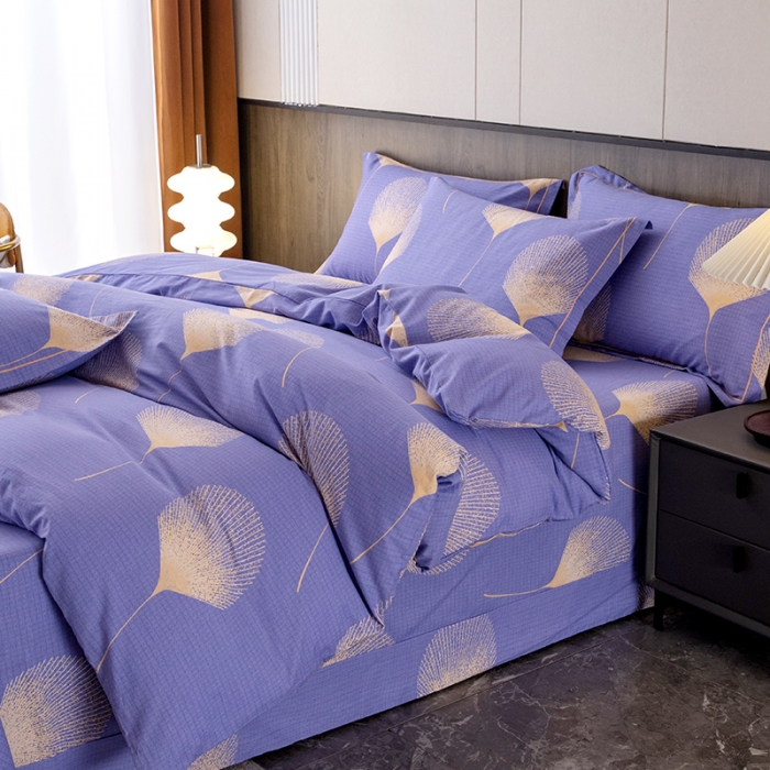 91家纺网 家纺一手货源 找家纺 纽缦 2022新款纯棉磨毛加厚系列-床单四件套 叶语-紫
