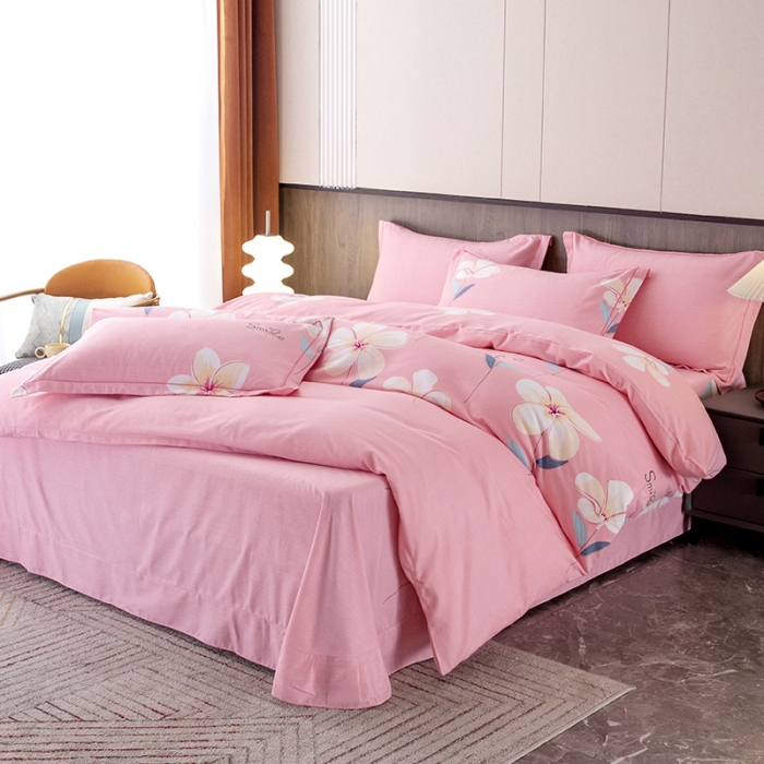 91家纺网 家纺一手货源 找家纺 纽缦 2022新款纯棉磨毛加厚系列-床单四件套 语茉花开-粉