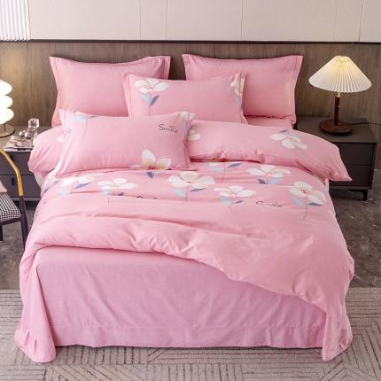 纽缦 2022新款纯棉磨毛加厚系列-床单四件套 语茉花开-粉