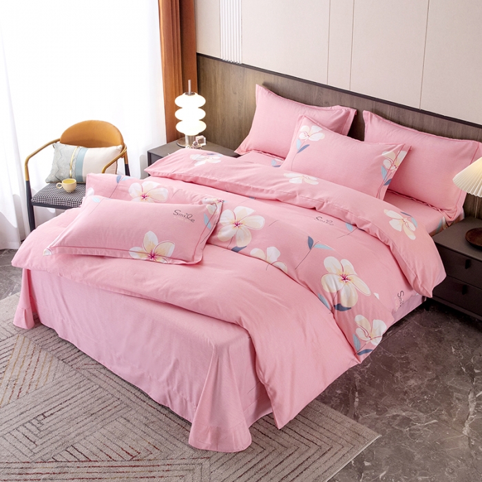 91家纺网 家纺一手货源 找家纺 纽缦 2022新款纯棉磨毛加厚系列-床单四件套 语茉花开-粉