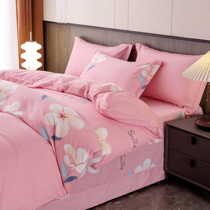 91家纺网 家纺一手货源 找家纺 纽缦 2022新款纯棉磨毛加厚系列-床单四件套 语茉花开-粉