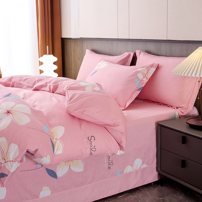 91家纺网 家纺一手货源 找家纺 纽缦 2022新款纯棉磨毛加厚系列-床单四件套 语茉花开-粉