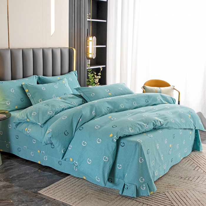 91家纺网 家纺一手货源 找家纺 纽缦 2022新款纯棉磨毛加厚系列-床单四件套 字母恋曲-绿