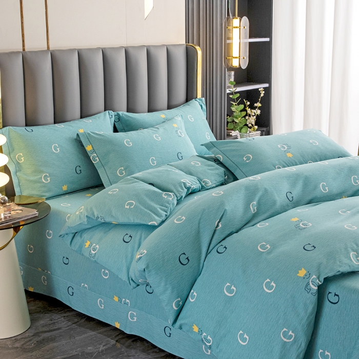 91家纺网 家纺一手货源 找家纺 纽缦 2022新款纯棉磨毛加厚系列-床单四件套 字母恋曲-绿
