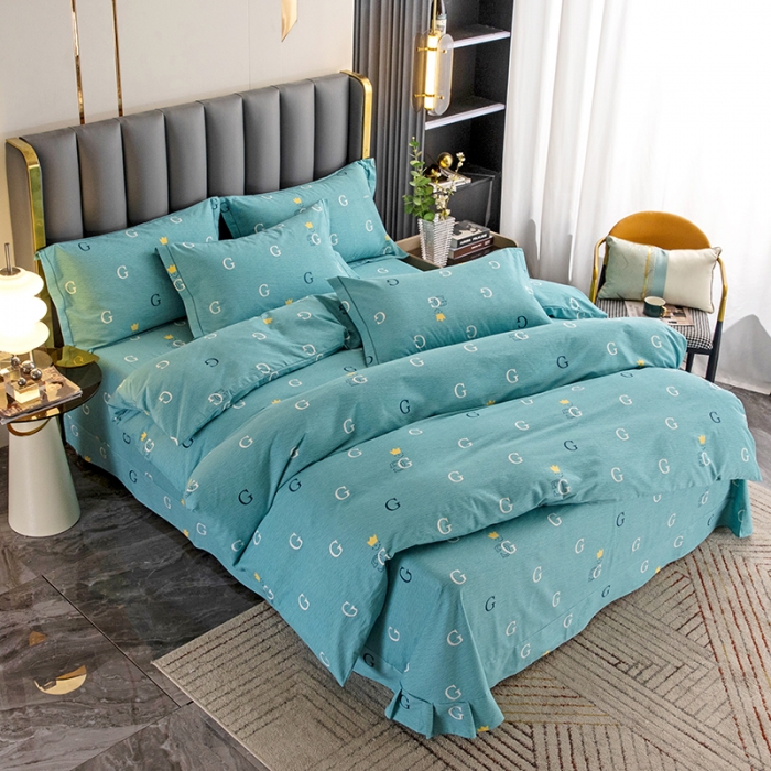 91家纺网 家纺一手货源 找家纺 纽缦 2022新款纯棉磨毛加厚系列-床单四件套 字母恋曲-绿
