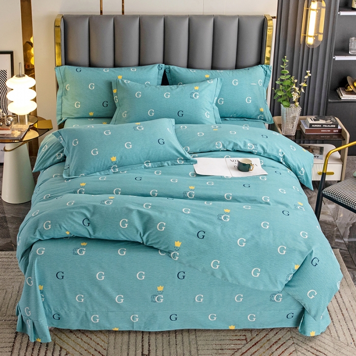 91家纺网 家纺一手货源 找家纺 纽缦 2022新款纯棉磨毛加厚系列-床单四件套 字母恋曲-绿