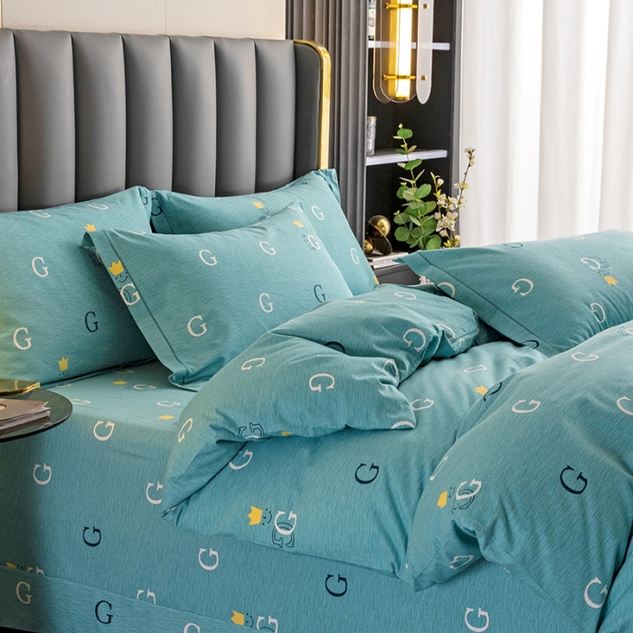 91家纺网 家纺一手货源 找家纺 纽缦 2022新款纯棉磨毛加厚系列-床单四件套 字母恋曲-绿