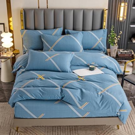 91家纺网 家纺一手货源 找家纺 纽缦 2022新款纯棉磨毛加厚系列-床笠四件套 彩条飞舞