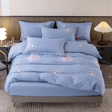 91家纺网 家纺一手货源 找家纺 纽缦 2022新款纯棉磨毛加厚系列-床笠四件套 花晨月夕-灰