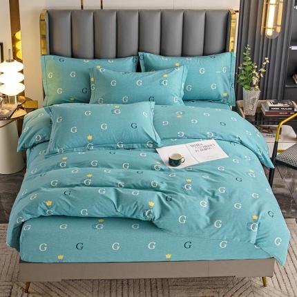 91家纺网 家纺一手货源 找家纺 纽缦 2022新款纯棉磨毛加厚系列-床笠四件套 字母恋曲-绿