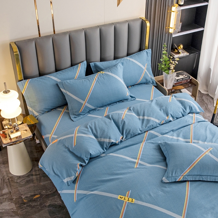 91家纺网 家纺一手货源 找家纺 纽缦 2022新款纯棉磨毛加厚系列-床笠四件套 彩条飞舞