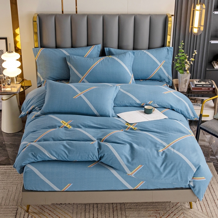 91家纺网 家纺一手货源 找家纺 纽缦 2022新款纯棉磨毛加厚系列-床笠四件套 彩条飞舞