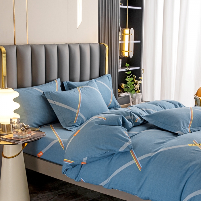 91家纺网 家纺一手货源 找家纺 纽缦 2022新款纯棉磨毛加厚系列-床笠四件套 彩条飞舞