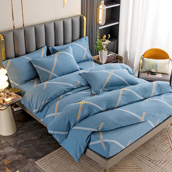 91家纺网 家纺一手货源 找家纺 纽缦 2022新款纯棉磨毛加厚系列-床笠四件套 彩条飞舞