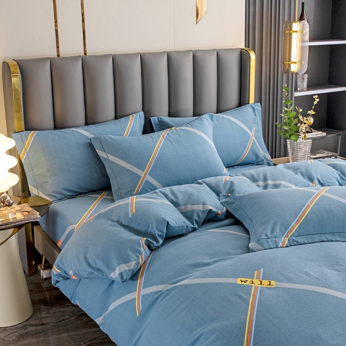 91家纺网 家纺一手货源 找家纺 纽缦 2022新款纯棉磨毛加厚系列-床笠四件套 彩条飞舞