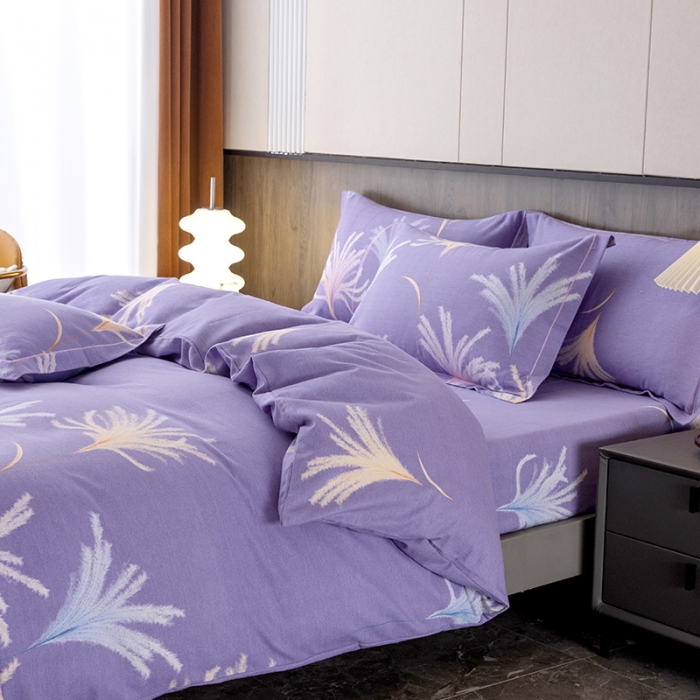 91家纺网 家纺一手货源 找家纺 纽缦 2022新款纯棉磨毛加厚系列-床笠四件套 城南花开-紫