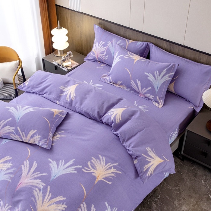 91家纺网 家纺一手货源 找家纺 纽缦 2022新款纯棉磨毛加厚系列-床笠四件套 城南花开-紫