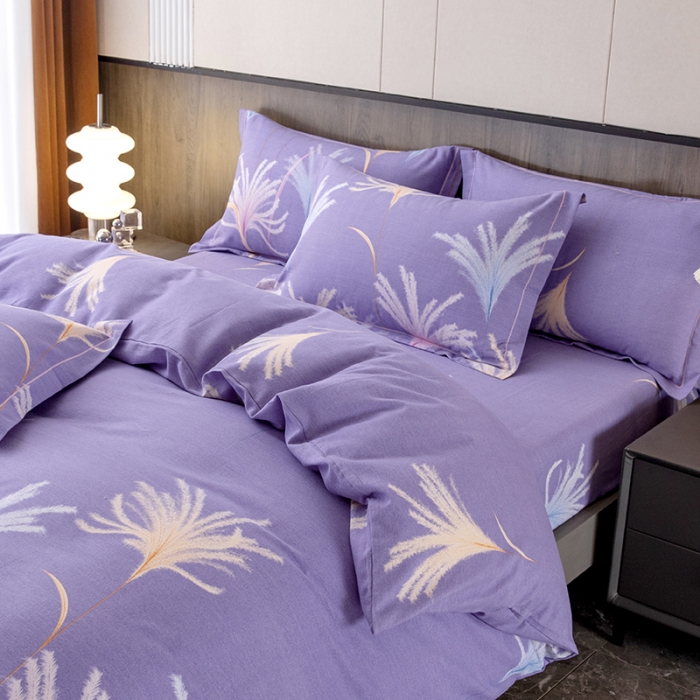 91家纺网 家纺一手货源 找家纺 纽缦 2022新款纯棉磨毛加厚系列-床笠四件套 城南花开-紫