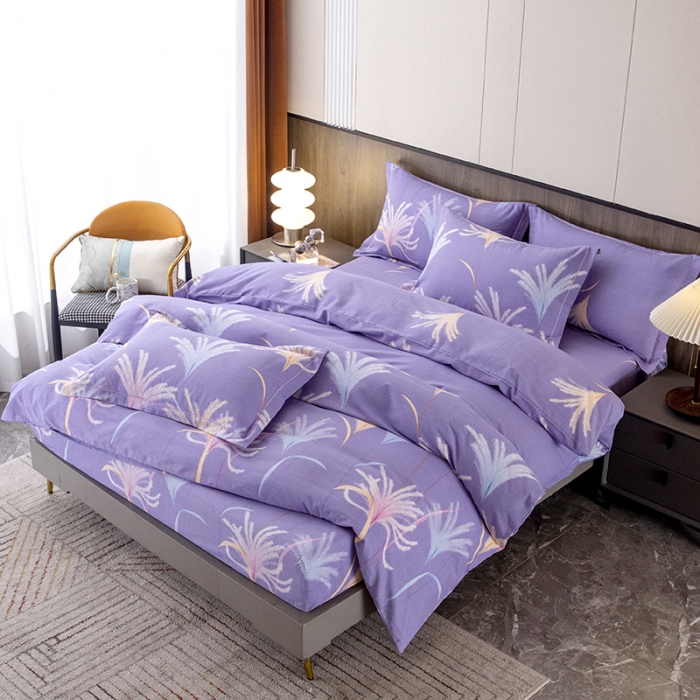 91家纺网 家纺一手货源 找家纺 纽缦 2022新款纯棉磨毛加厚系列-床笠四件套 城南花开-紫