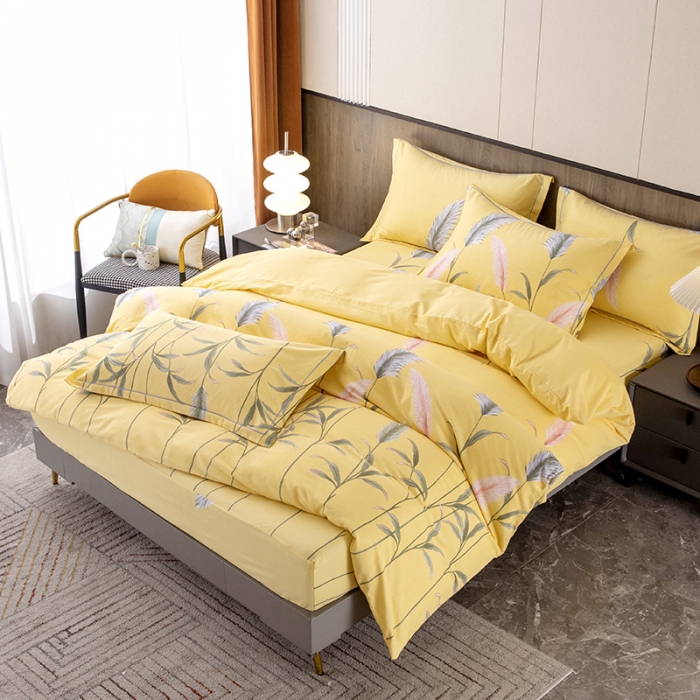 91家纺网 家纺一手货源 找家纺 纽缦 2022新款纯棉磨毛加厚系列-床笠四件套 浮梦-黄